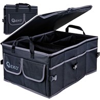 Stiffened car trunk organizer with a cover