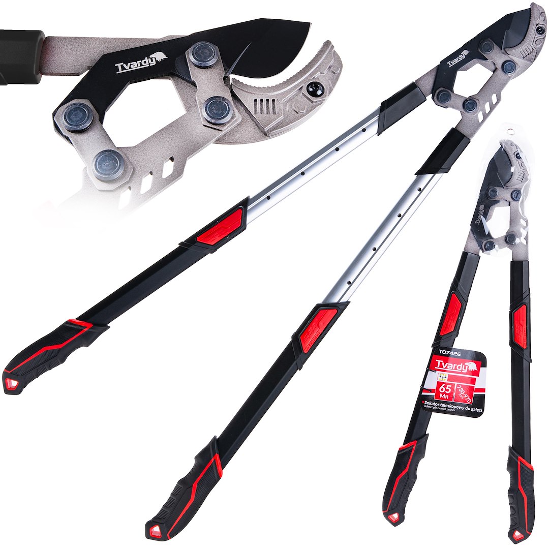 Sekator teleskopowy do gałęzi z przekładnią i ostrzem kowadełkowym 730-970mm 65Mn PTFE (6/12)