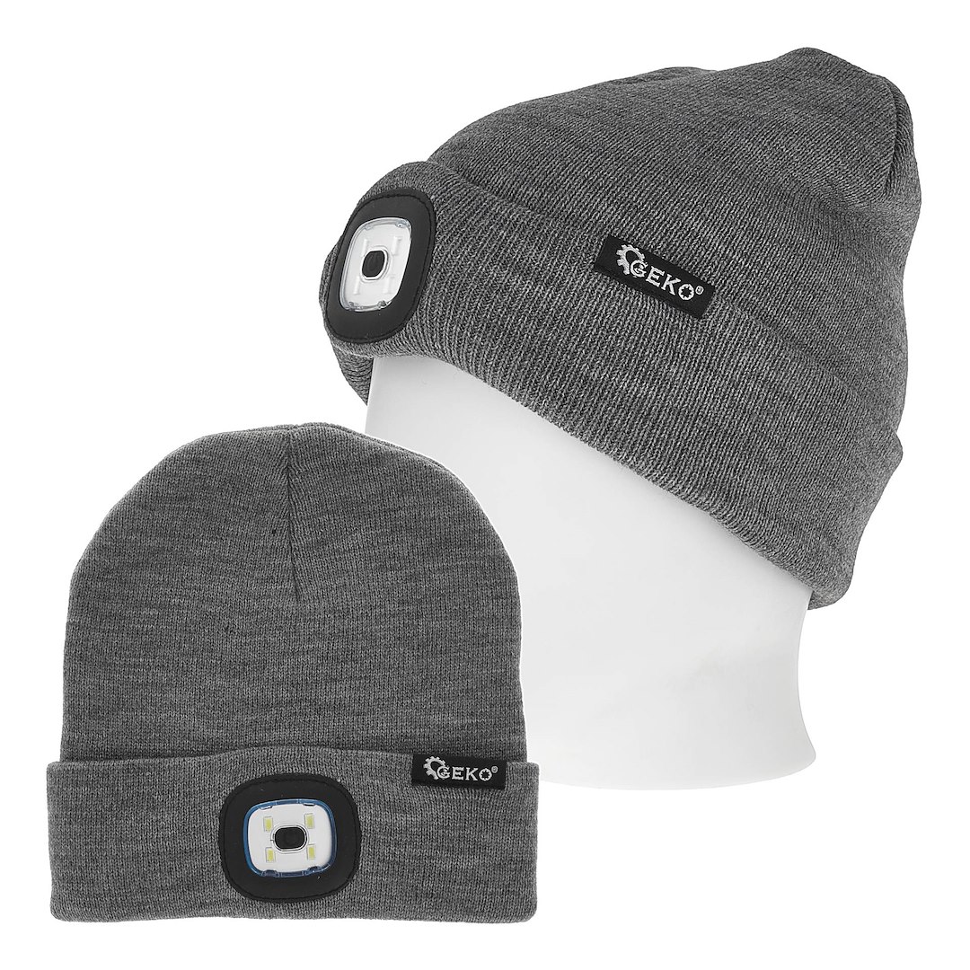 Rechargeable LED head light winter hat (gray&black)