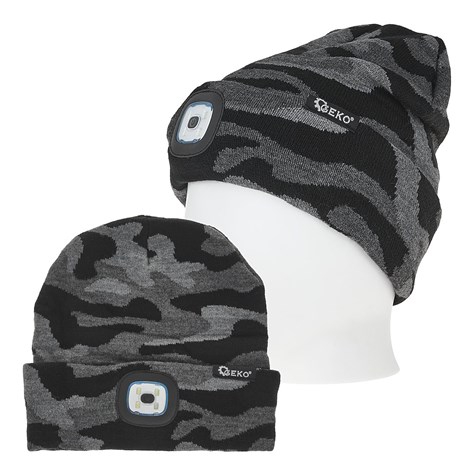 Rechargeable LED head light winter hat (camouflage)