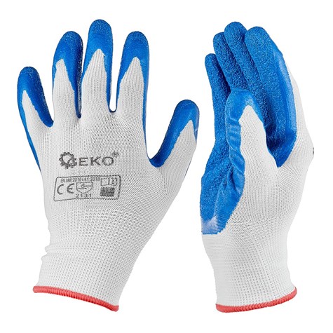Polyester protective work gloves s. 7 /latex white&blue/