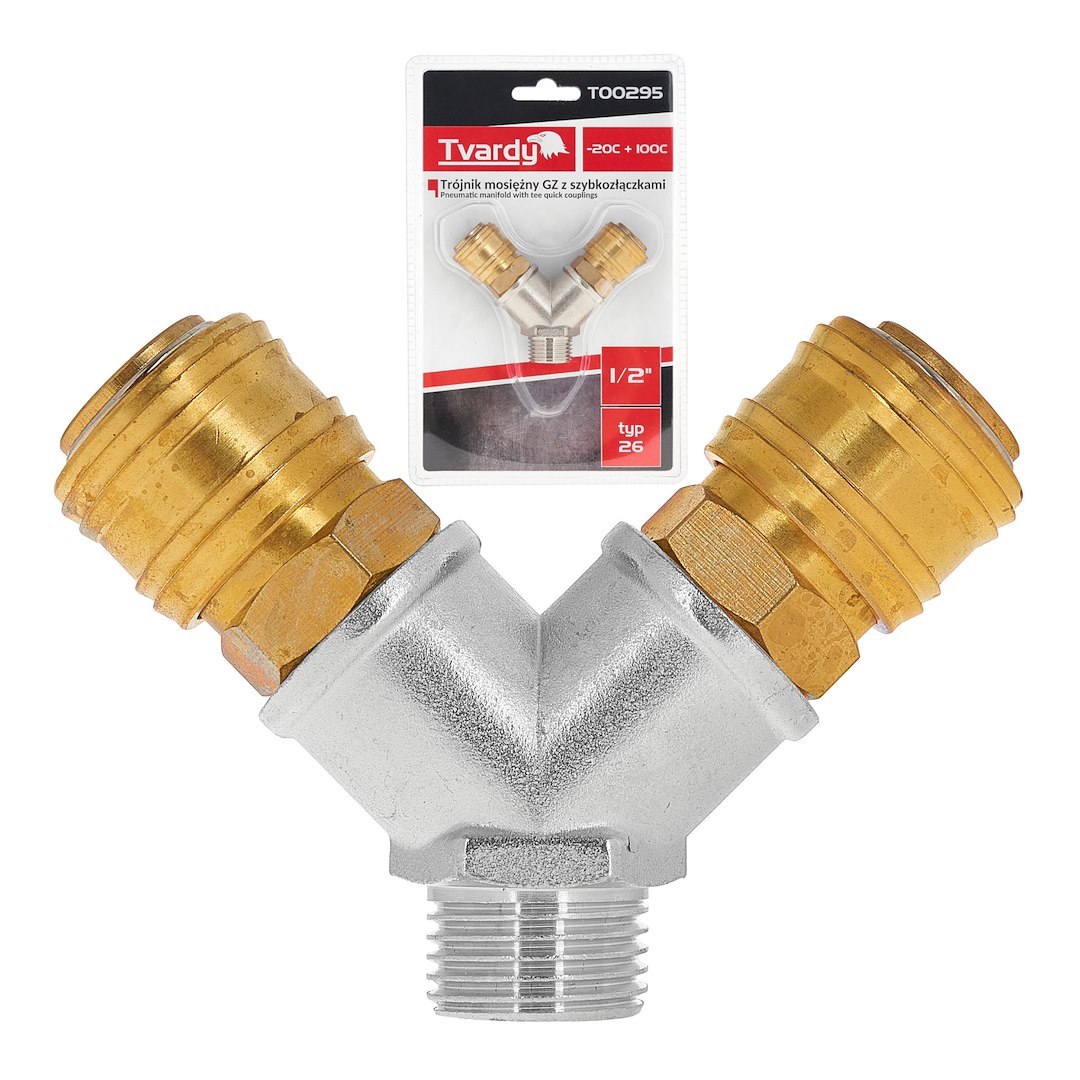 Trójnik mosiężny GZ 1/2″ z szybkozłączkami (10/50)