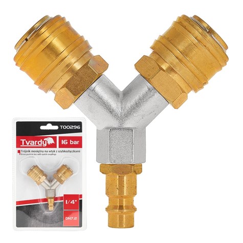 Brass air male plug 2-way splitter 1/4  with quick connectors