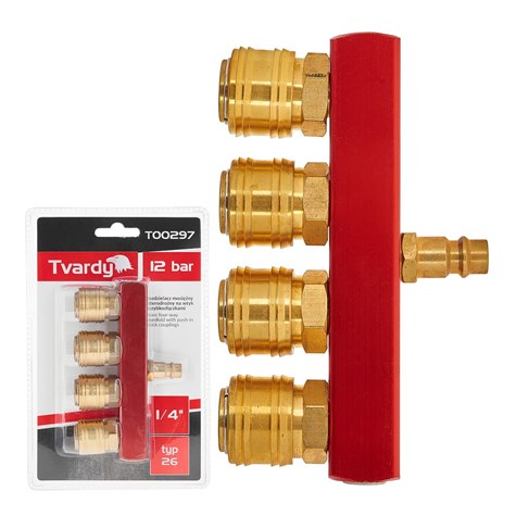 Rozdzielacz mosiężny czterodrożny na wtyk 1/4  z szybkozłączkamii (10/50)