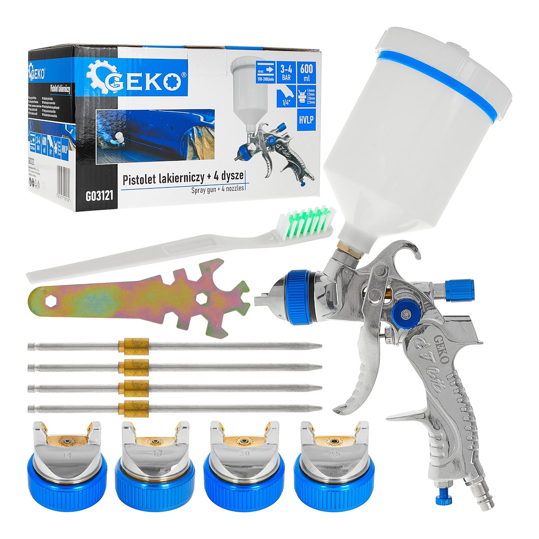 Spray gun HVLP 600ml + 4 nozzles (1.4-1.7-2.0-2.5)