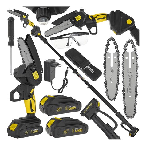 21V 6  cordless chainsaw 2x2.0Ah – XXL set with telescopic rod 1.65-2.50m