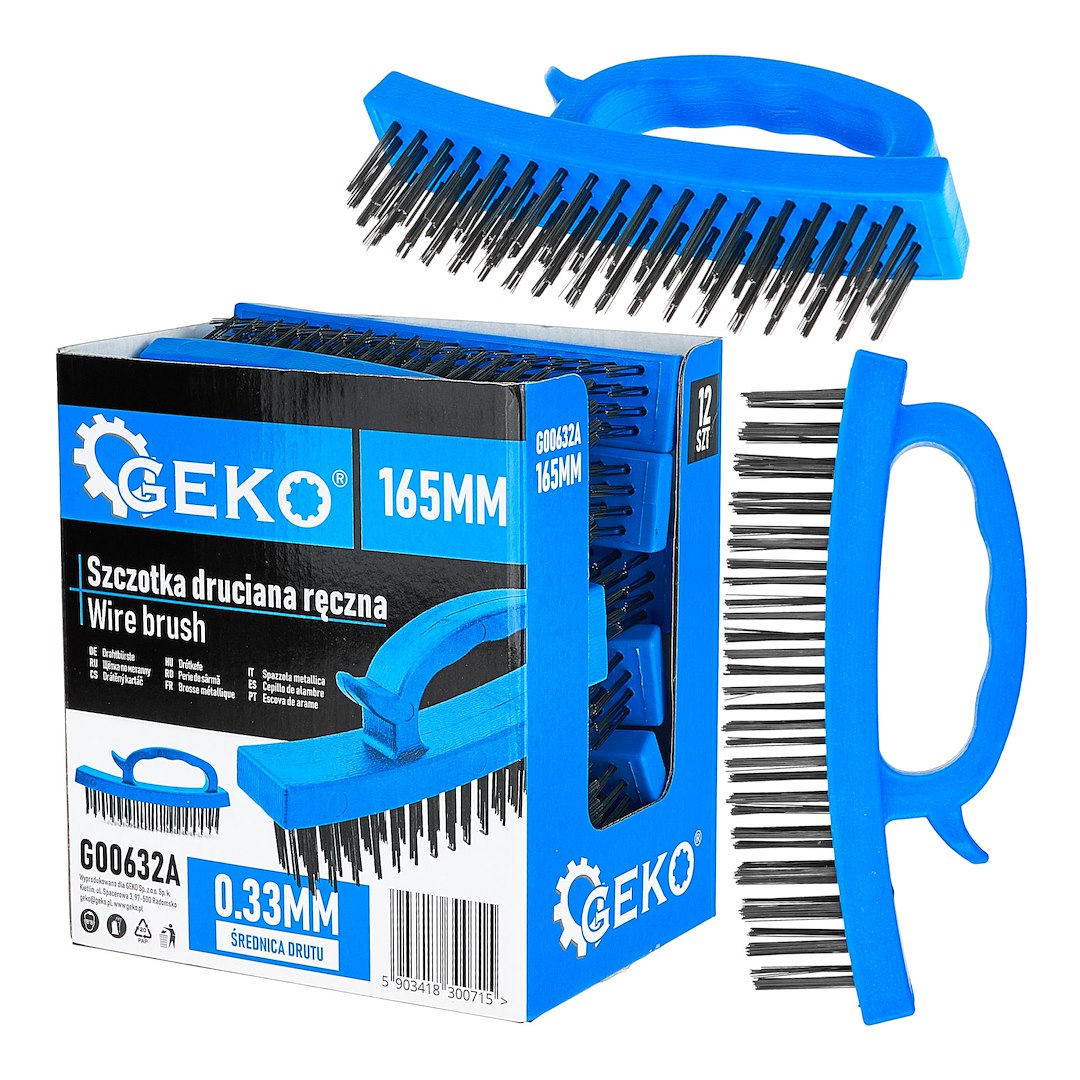 Wire brush with plastic handle 165mm – display box