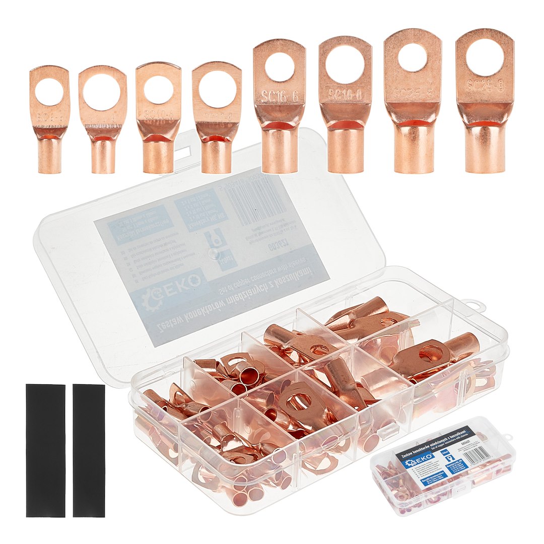 Zestaw konektorów miedzianych oczkowych z koszulkami 140szt. (100)