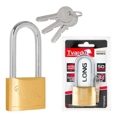 Brass hardened long shackle padlock 50mm BRASS-SERIES