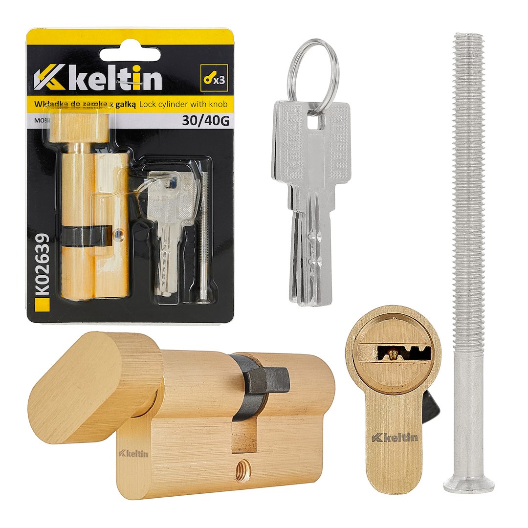 Lock cylinder insert with knob 30/40k (brass color)