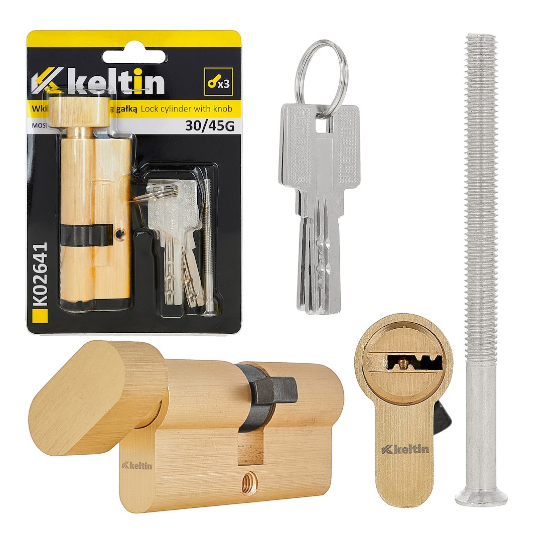 Lock cylinder insert with knob 30/45k (brass color)