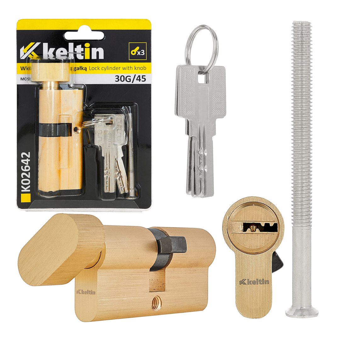 Lock cylinder insert with knob 30k/45 (brass color)