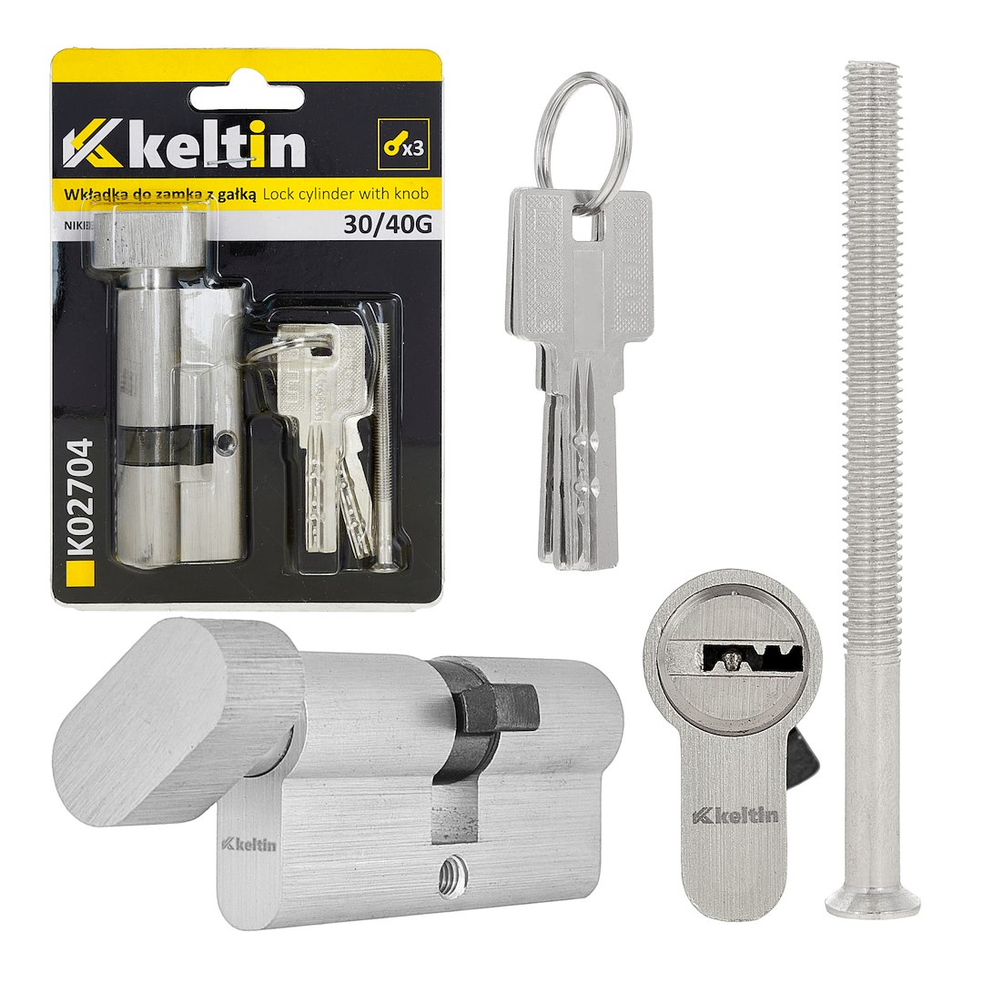 Lock cylinder insert with knob 30/40k (nickel color)