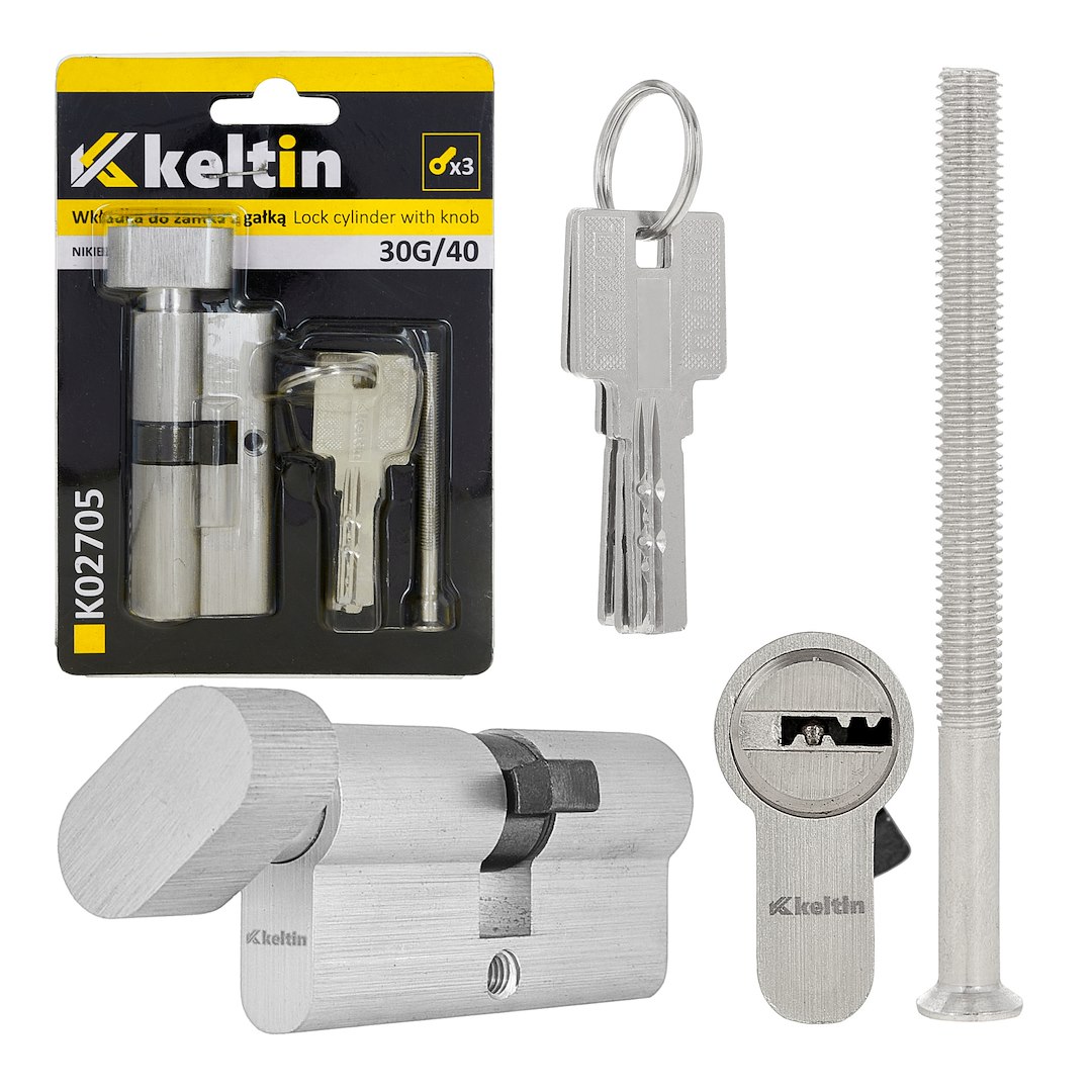 Lock cylinder insert with knob 30k/40 (nickel color)