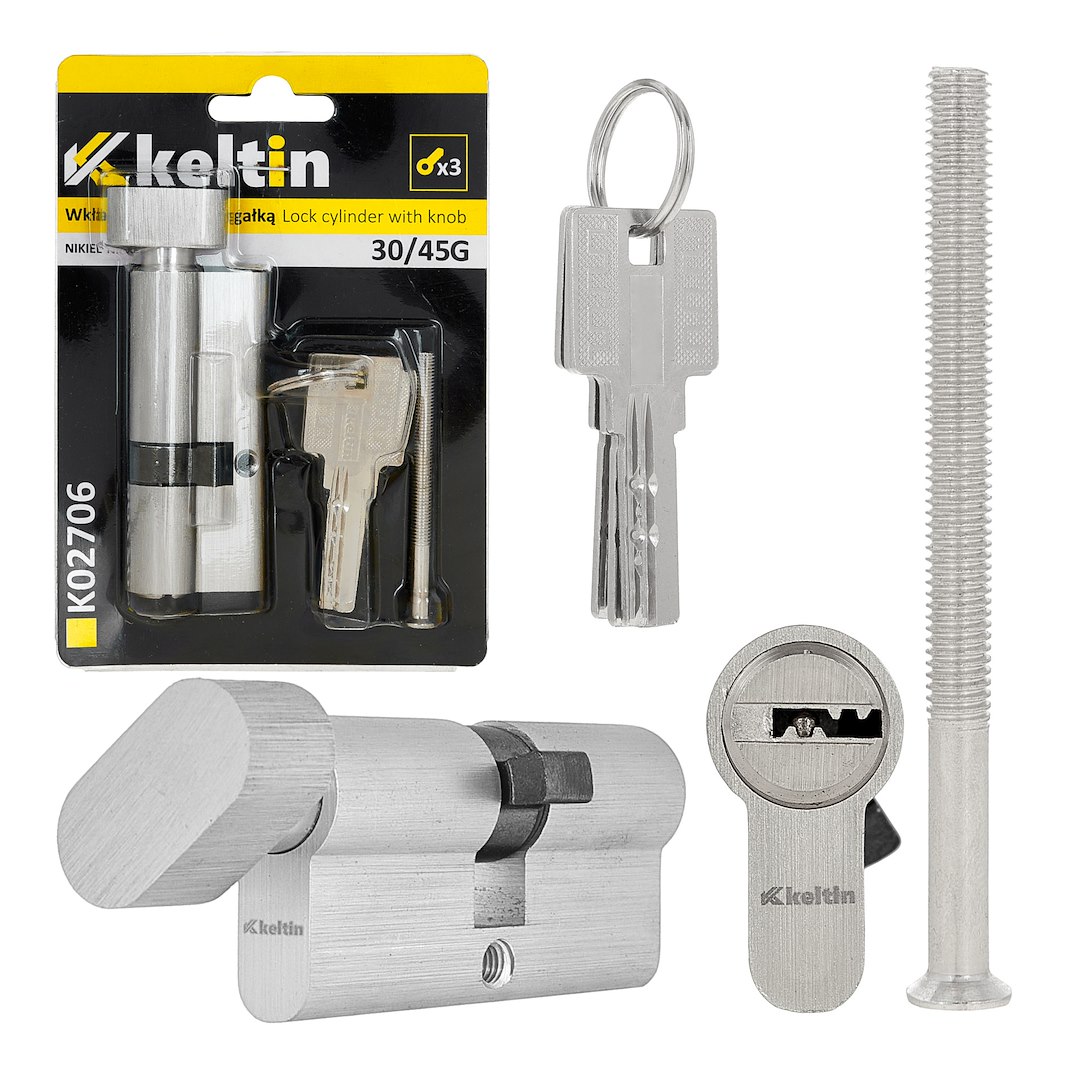 Lock cylinder insert with knob 30/45k (nickel color)