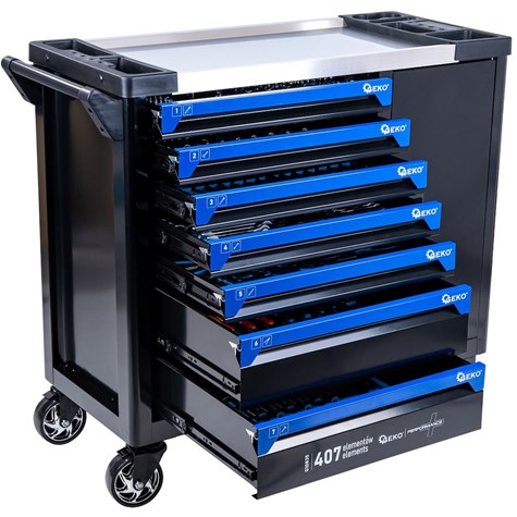 Szafka warsztatowa z wyposażeniem - 7 szuflad+ duża szafka, 407 el.(1)