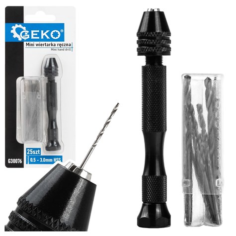 Mini wiertarka ręczna + zestaw wierteł HSS 25szt. (72)