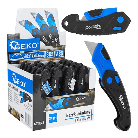 ABS folding knife with trapezoidal blade 60x19x0.6mm SK5