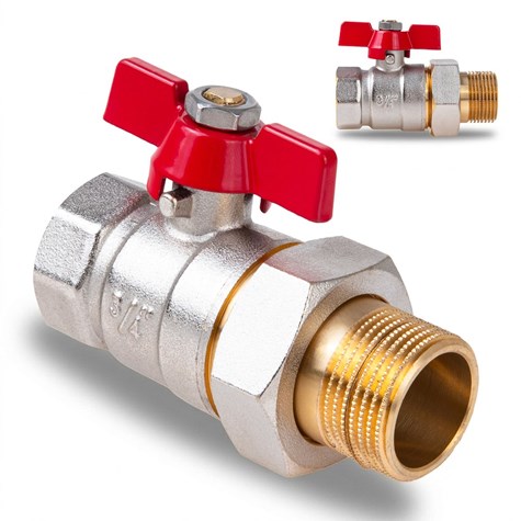 Zawór kulowy 3/4  DN20 z dławikiem i śrubunkiem – motylek (50)