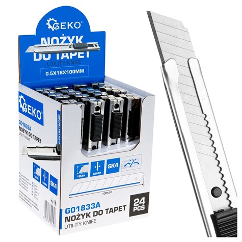 Nożyk do tapet 100x18x0.5mm SS SK4 – kartonik wystawowy (24/192)