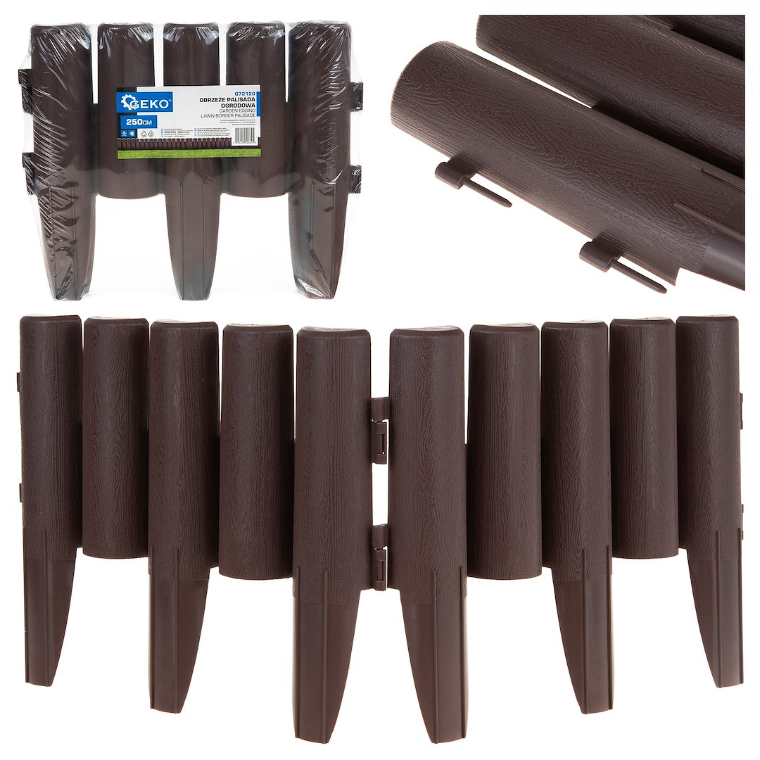 Garden Edging – Lawn Border Palisade, 2.5m Set – Brown
