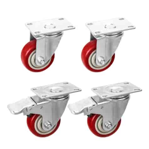Set of 4 swivel caster wheels 75mm 100kg – 2 with brake and 2 without brake
