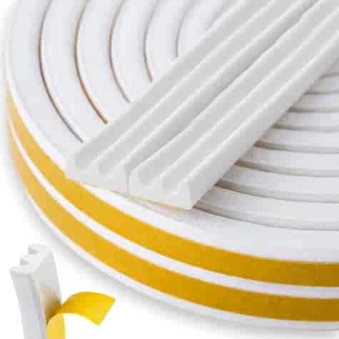 Self-adhesive seal for windows and doors EPDM type E 9x4mm 150m /white