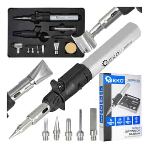 Gas soldering iron with accessories