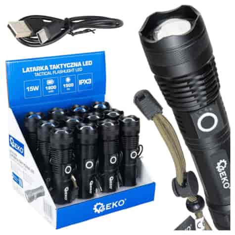 Tactical flashlight LED XHP50 15W 1800mAh 1500lm IPX3 – display box