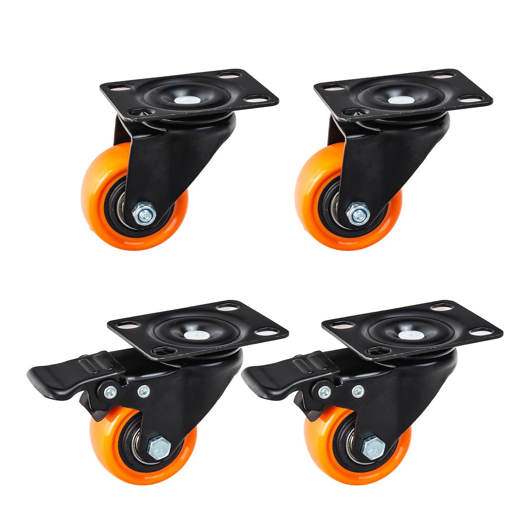 Set of 4 swivel caster wheels 50mm 50kg – 2 with brake and 2 without brake