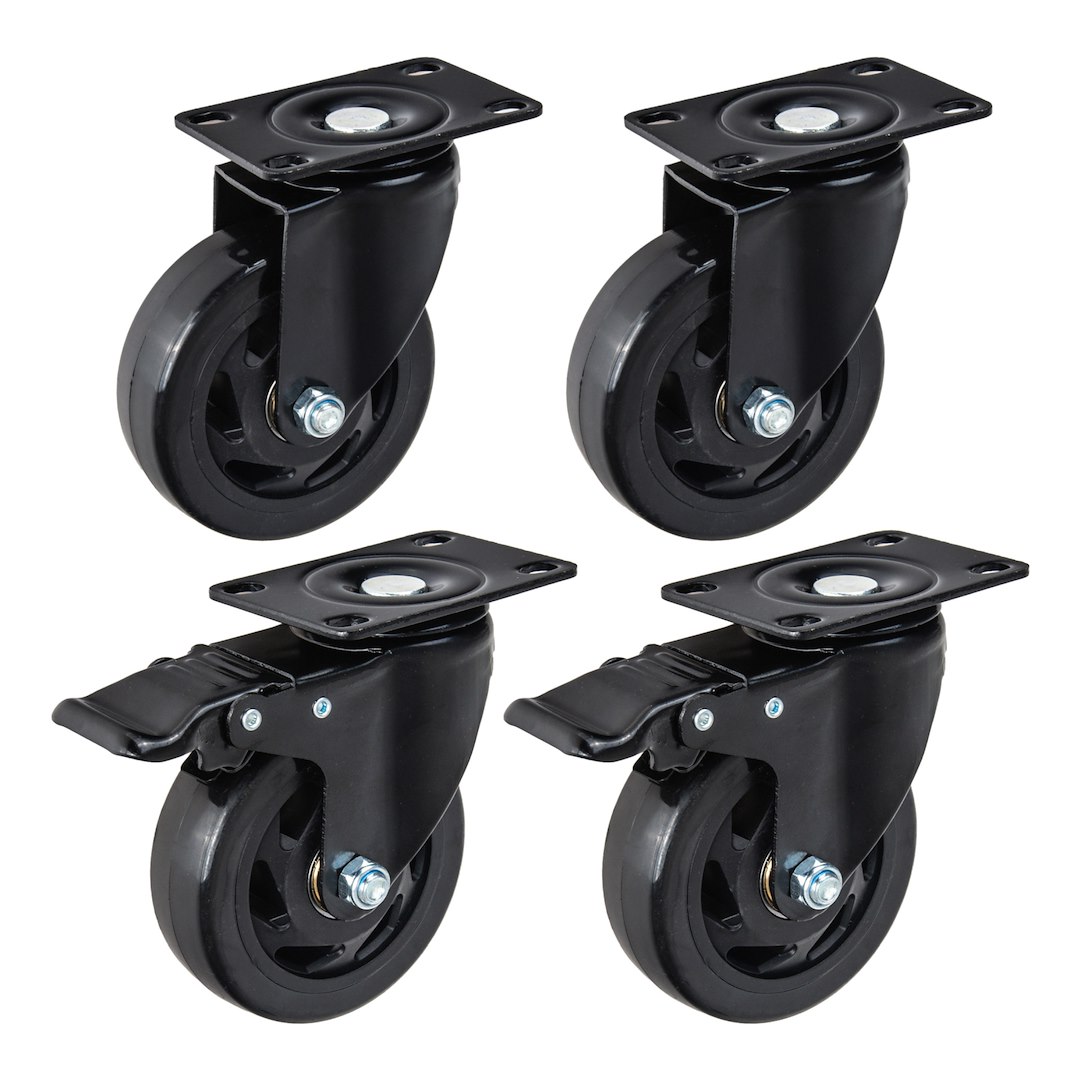 Set of 4 swivel caster wheels 100mm 120kg – 2 with brake and 2 without brake