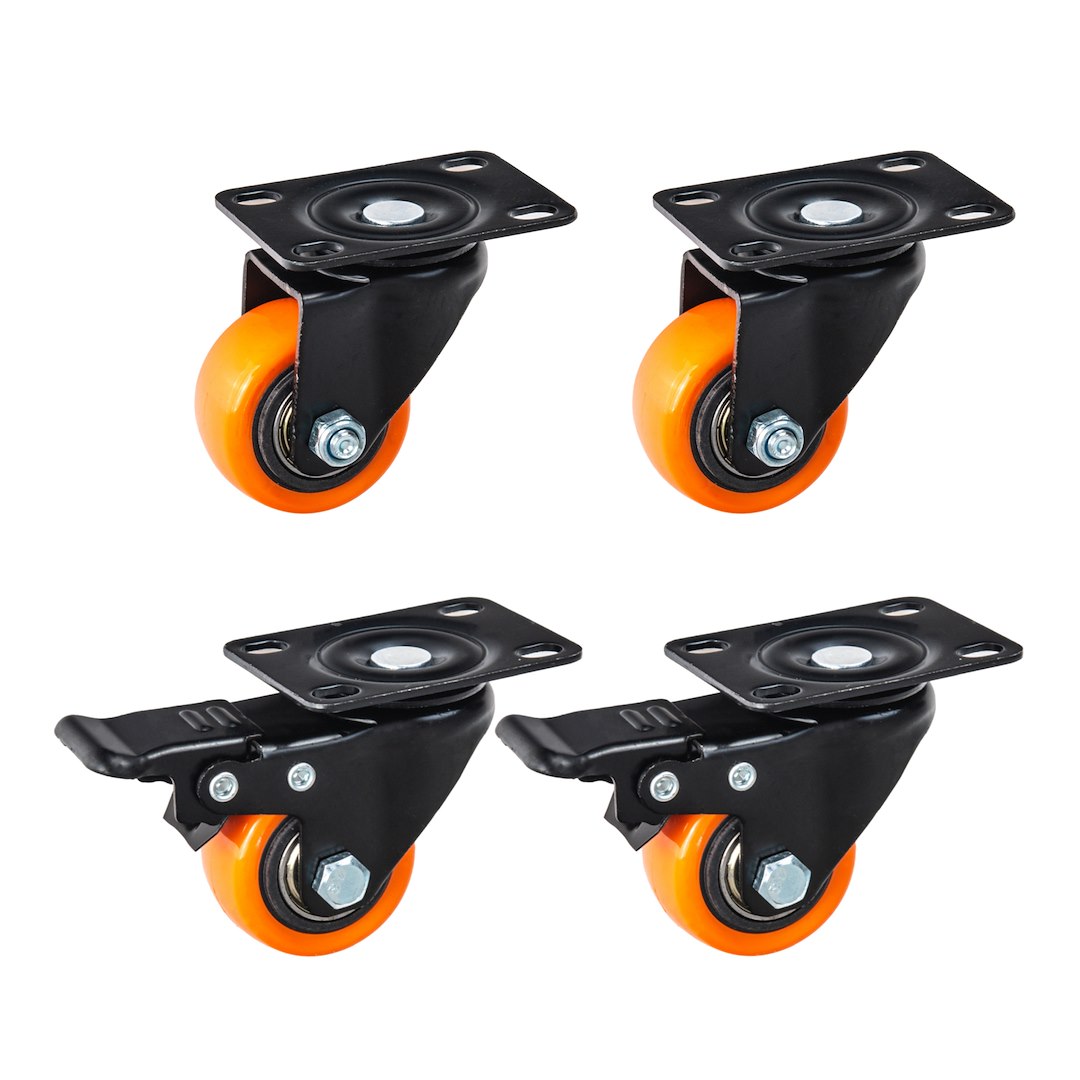 Set of 4 swivel caster wheels 40mm 40kg – 2 with brake and 2 without brake