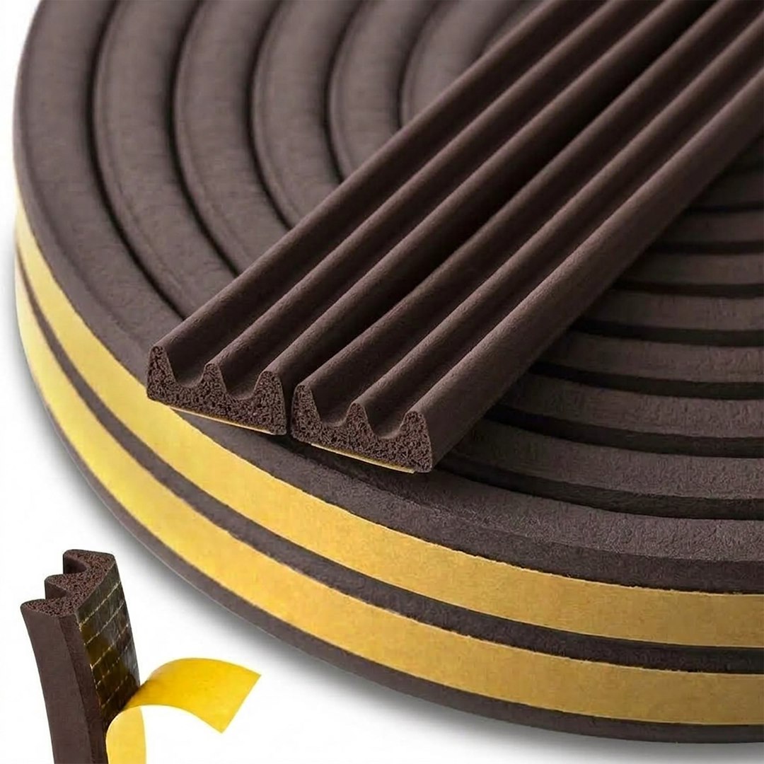 Pašlīmējošs loga un durvju hermētisks blīvējums EPDM tips E 9x4mm 150m /brūns