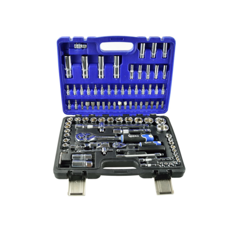 GEKO Mechanics Tools Set Polished CrV 94 pcs 1/2  & 1/4  Drive