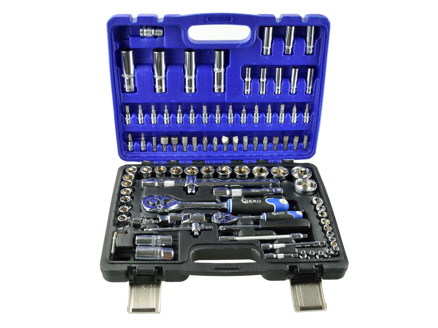 GEKO Mechanics Tools Set Polished CrV 94 pcs 1/2  & 1/4  Drive