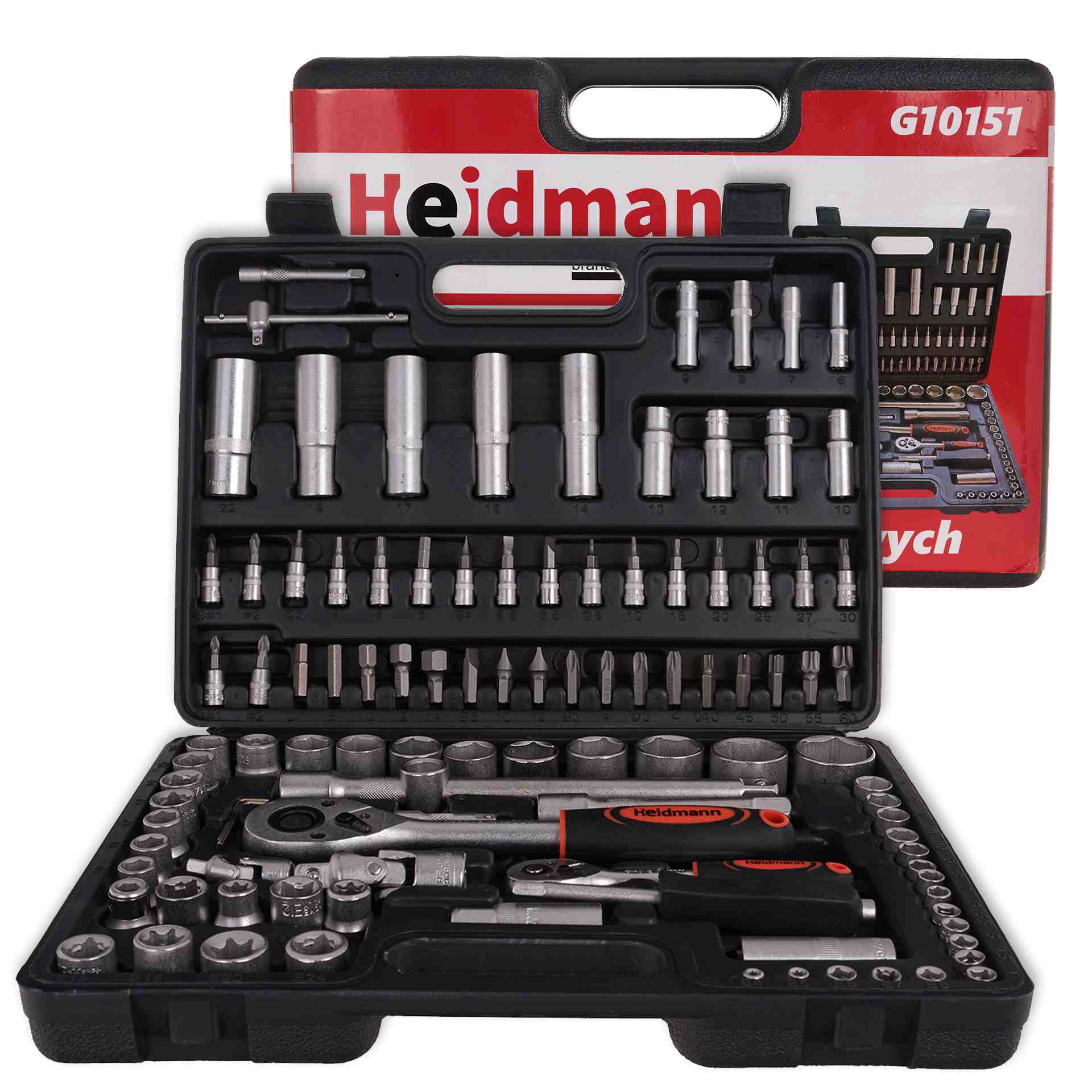 Socket Set with Ratchets, Adapters and Extensions 1/2 and 1/4 in. Drive 108 pcs