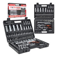 Socket Set with Ratchets, Adapters and Extensions 1/2 and 1/4 in. Drive 108 pcs