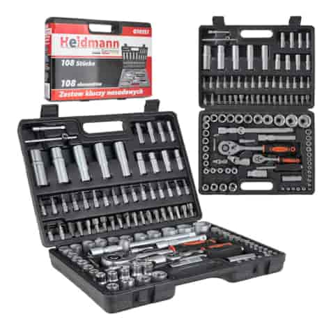 Socket Set with Ratchets, Adapters and Extensions 1/2 and 1/4 in. Drive 108 pcs