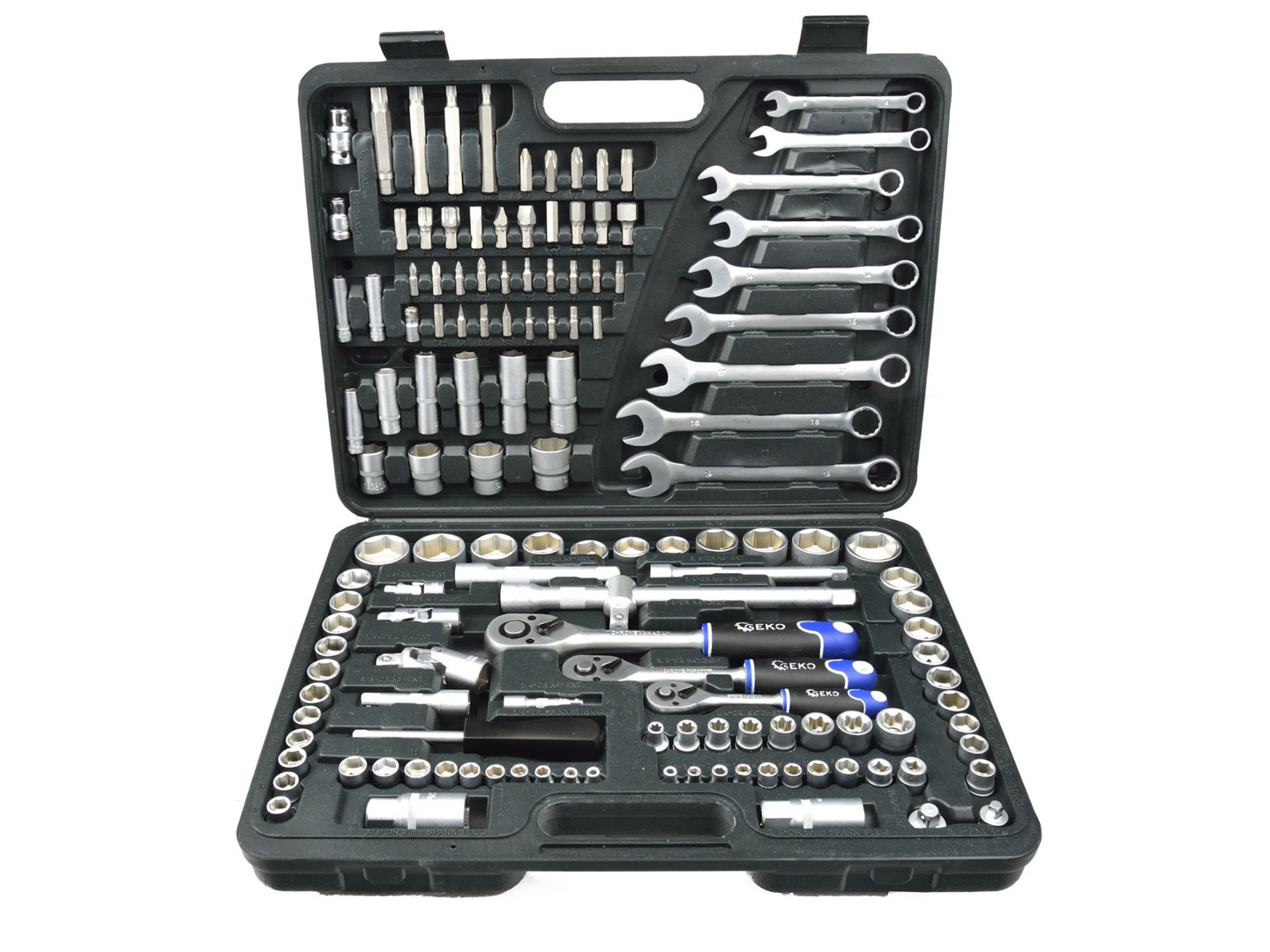 GEKO Mechanics Tools Set Polished CrV 138 pcs 1/4 , 3/8  & 1/4  Drive