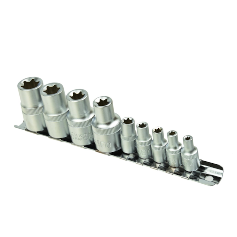 TORX Socket Set E4-E16 CrV 1/4 & 1/2 in. Drive 9pcs