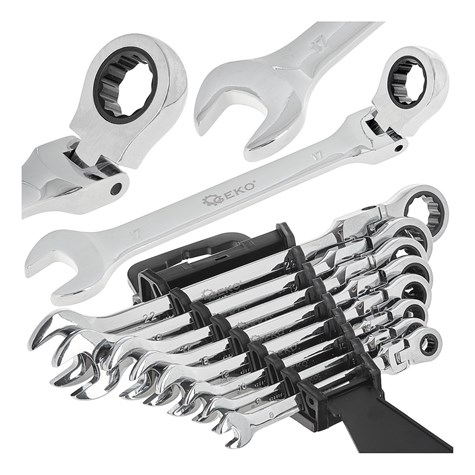 Flexible Head Ratchet Wrench Combination Spanner Set 8-22mm 8pcs