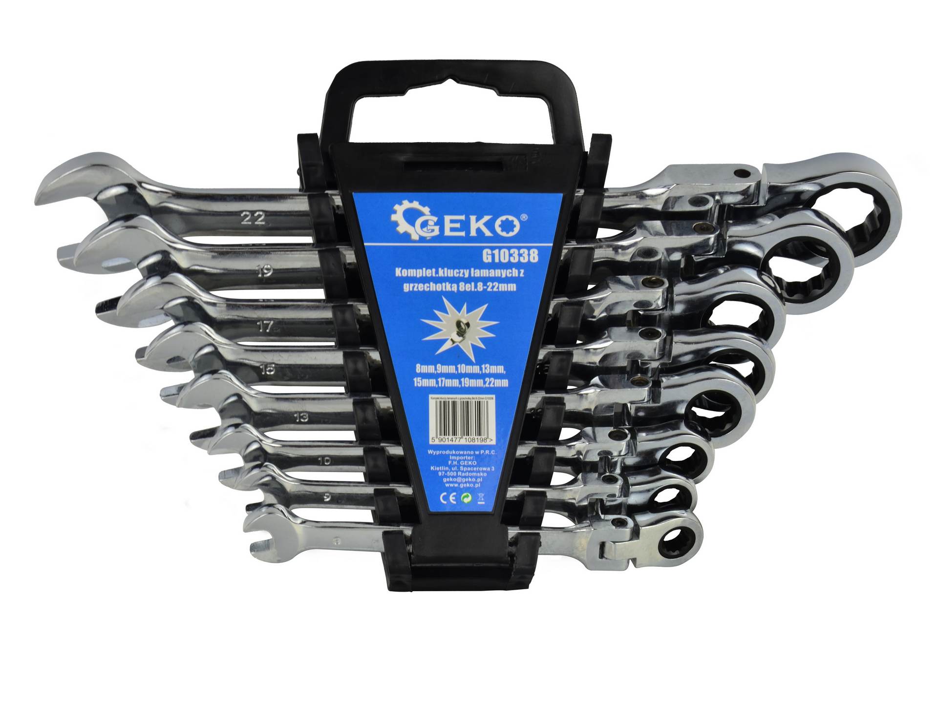 Flexible Head Ratchet Wrench Combination Spanner Set 8-22mm 8pcs