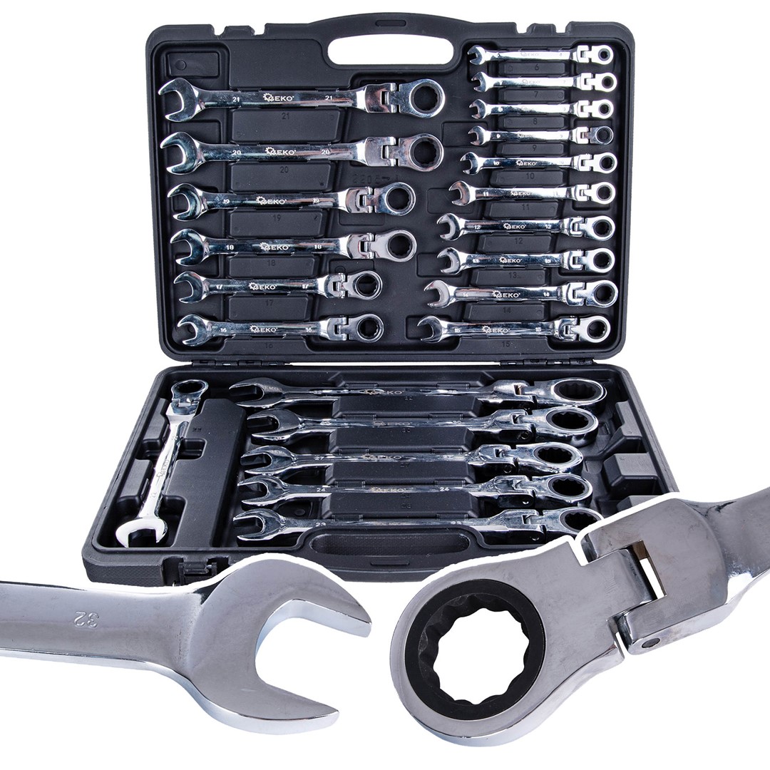 Flexible Head Ratchet Wrench Combination Spanner Set 6-32mm 22pcs