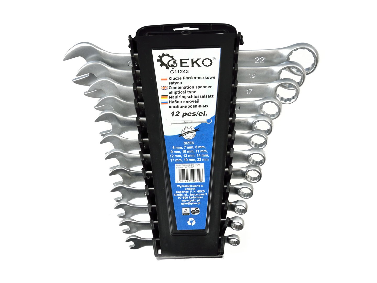 Satin Finish Combination Wrench Spanner Set 6-22mm 12pcs CrV (Storage Rack)