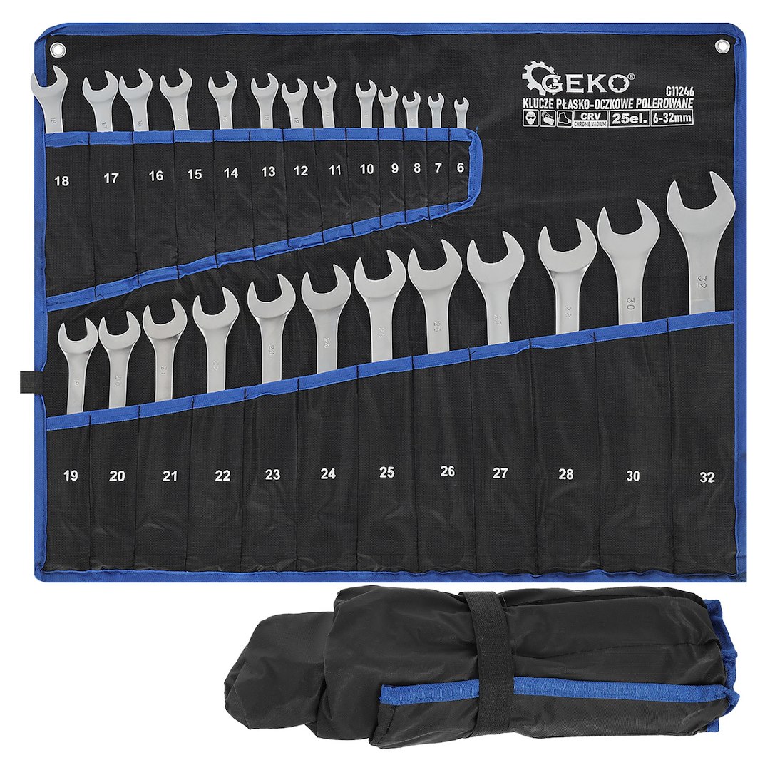 Satin Finish Combination Wrench Spanner Set 6-32mm 25pcs CrV (Storage Roll)