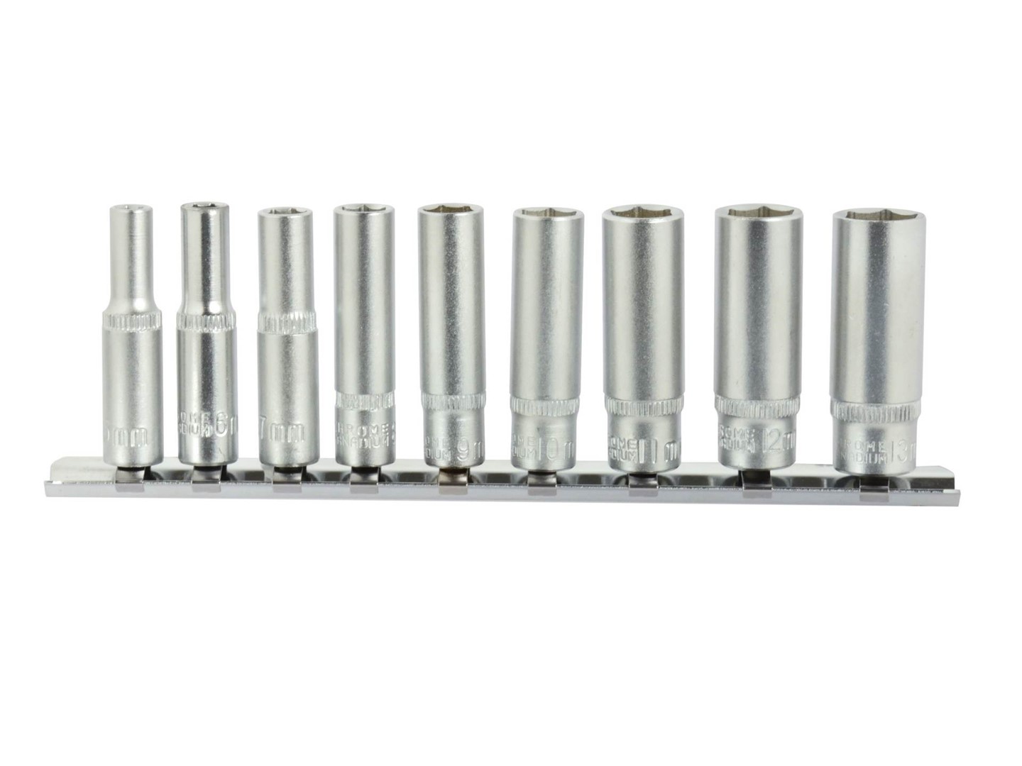 6-point Deep Socket Set 5-13 mm 1/4  Drive 9pcs CrV