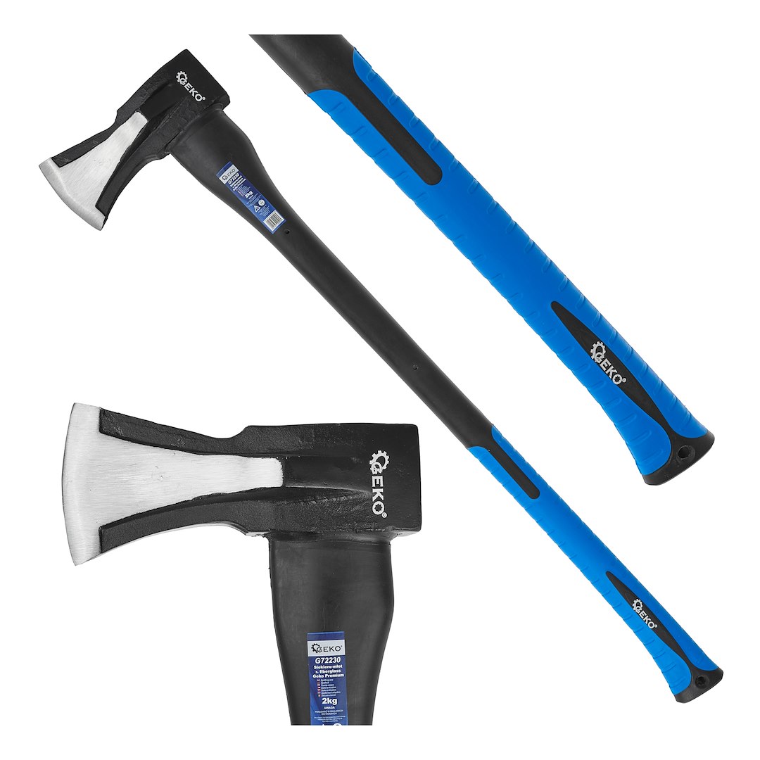 Wood splitting axe, 3-step injection, PP + TPR- Coated, fiberglass handle 2kg