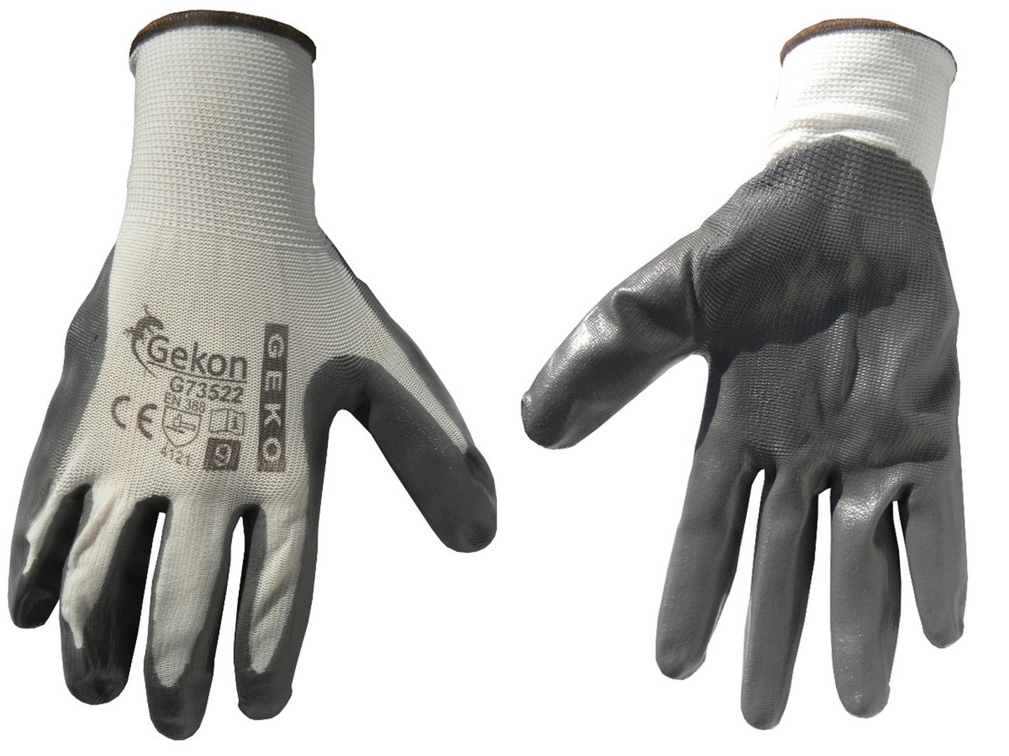 Cotton Work Gloves s.9 with Nitrile Palm Coating, Knit Wrist (white-grey)