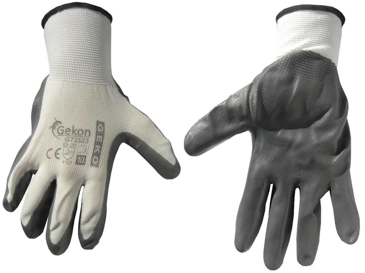 Cotton Work Gloves s.10 with Nitrile Palm Coating, Knit Wrist (white-grey)