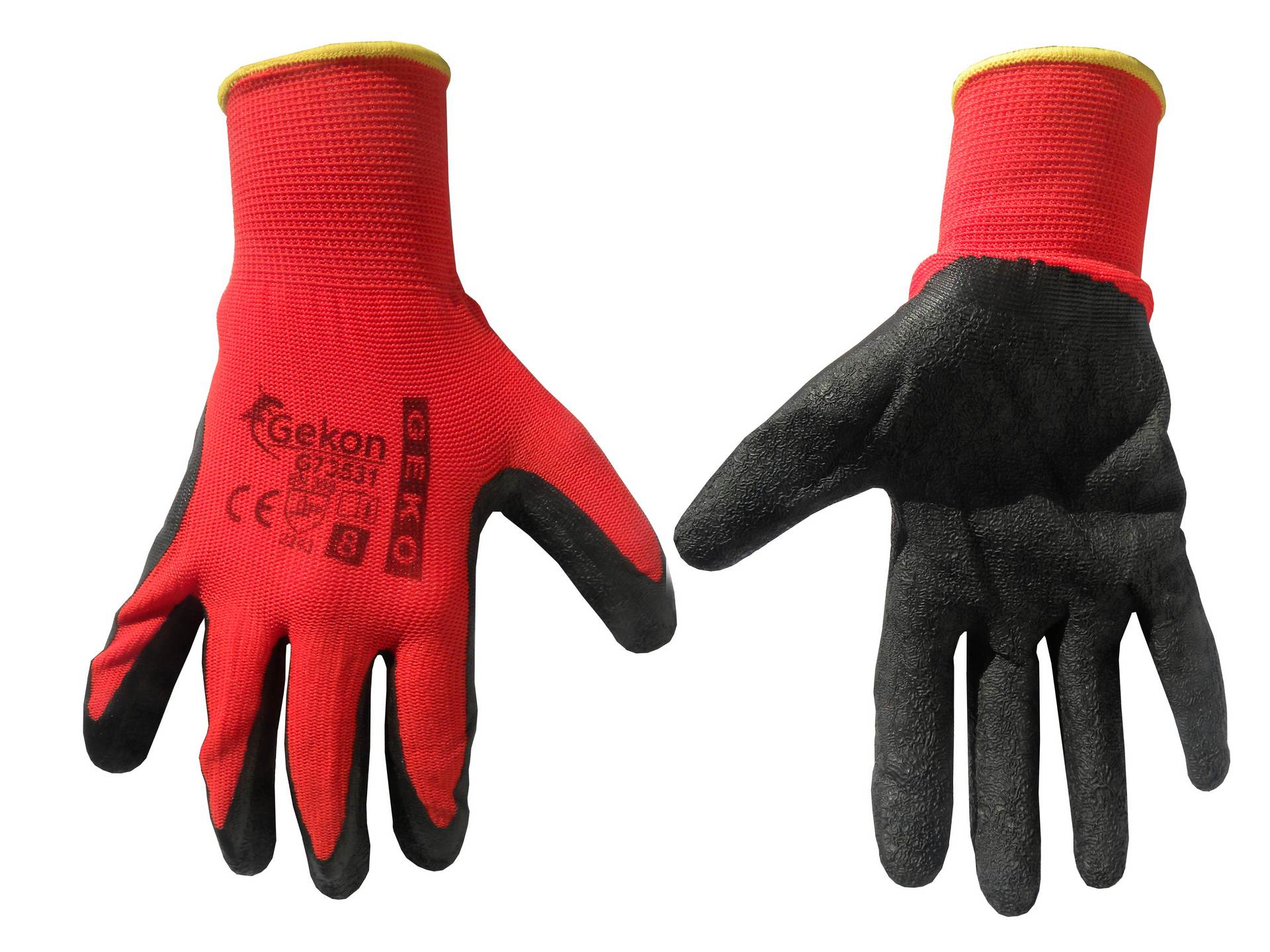 Cotton Work Gloves s.8 with Crinkled Latex Palm Coating, Knit Wrist (red)